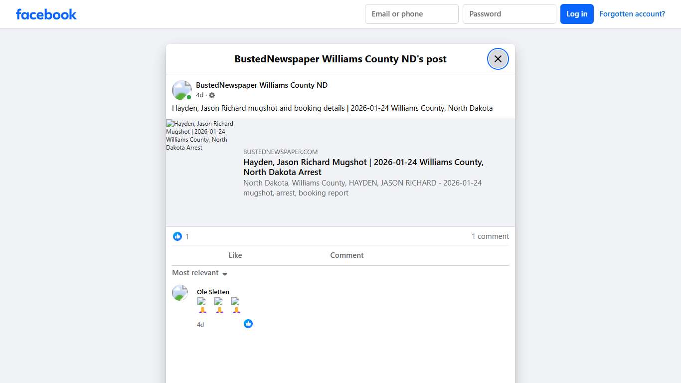 Hayden, Jason Richard... - BustedNewspaper Williams County ND Facebook